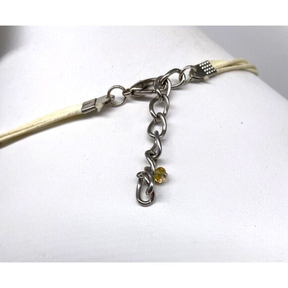 Yellow Crystal Beaded Necklace With Adjustable Chain Length And Knotted Ivory - Picture 4 of 6